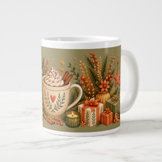 Grande Tasse Chocolat Chaud Botanique Vert de Noël Cosy