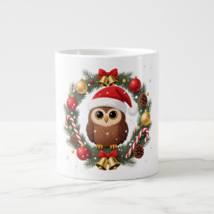 Grande Tasse Chouette de Noël dans une couronne festive