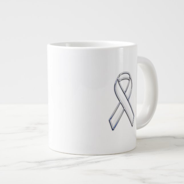 Grande Tasse Chrome Style White Ribbon Awareness (Devant droit)