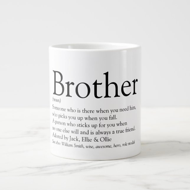 Grande Tasse Citation de définition Fun Brother Noir et Blanc (Devant)