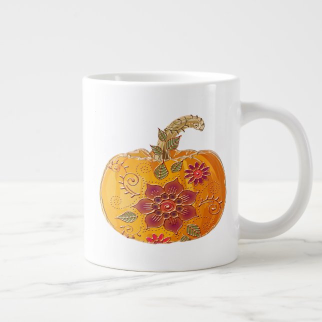 Grande Tasse Citrouille Automne Avec Fleurs (Droite)