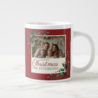 Grande Tasse Classic Botanical Red Custom Photo Christmas