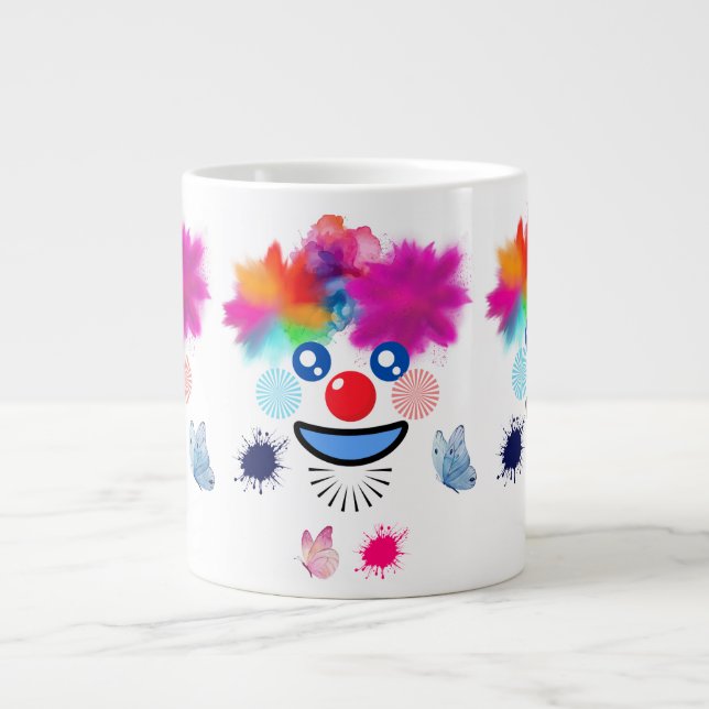 Grande Tasse Clown, papillons et couleurs pastel (Devant)