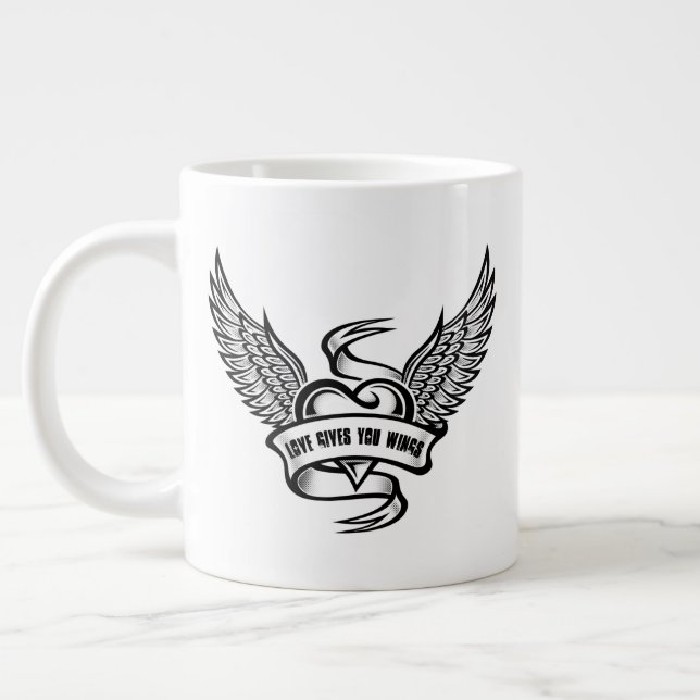 Grande Tasse Coeur vintage Avec Ailes, L'Amour Vous Donne Des A (Gauche)