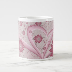 Grande Tasse Cœurs et fleurs abstraits roses Amour Art fractal