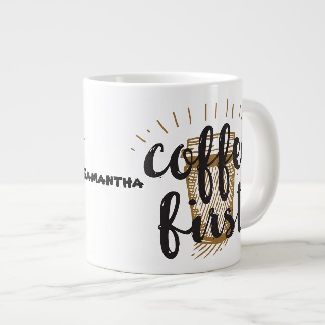 Grande Tasse Coffee First Hand Letted Calligraphie Typographie (Devant droit)