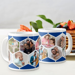 Grande Tasse Collage de photos géométrique 9 Photo Bleu