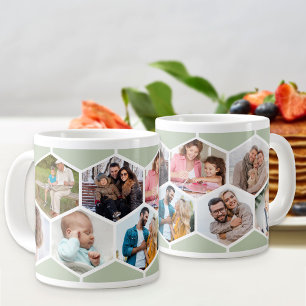 Grande Tasse Collage de photos géométrique 9 Photos Vert Sauge