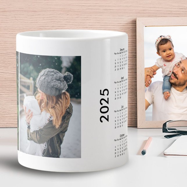 Grande Tasse Collage photo personnalisé 2 Calendrier 2025 (Créateur téléchargé)