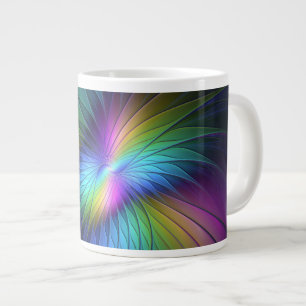 Grande Tasse Coloré Avec Bleu Moderne Art Fractal Abstrait