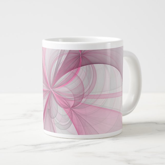 Grande Tasse Conception de fractale grise rose clair abstraite  (Devant droit)