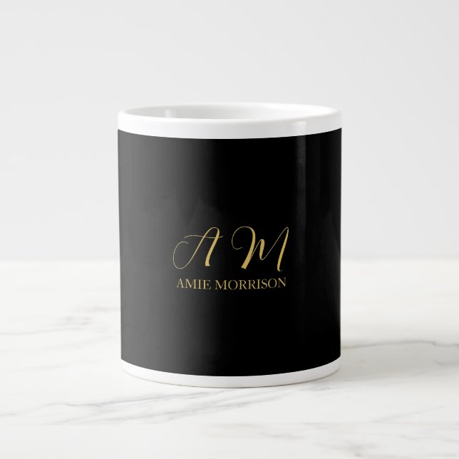 Grande Tasse Couleurs d'or noir Monogramme Lettre initiale Nom (Devant)
