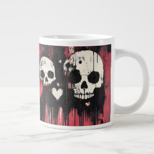 Grande Tasse Crâne et Coeurs Grunge - Art rouge et noir gras
