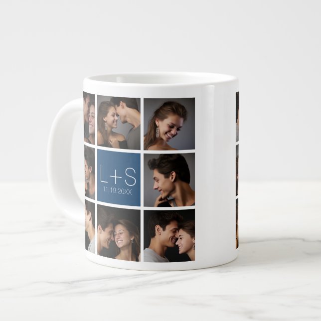 Grande Tasse Créez Votre Propre Monogramme de Collage de Photos (Devant gauche)