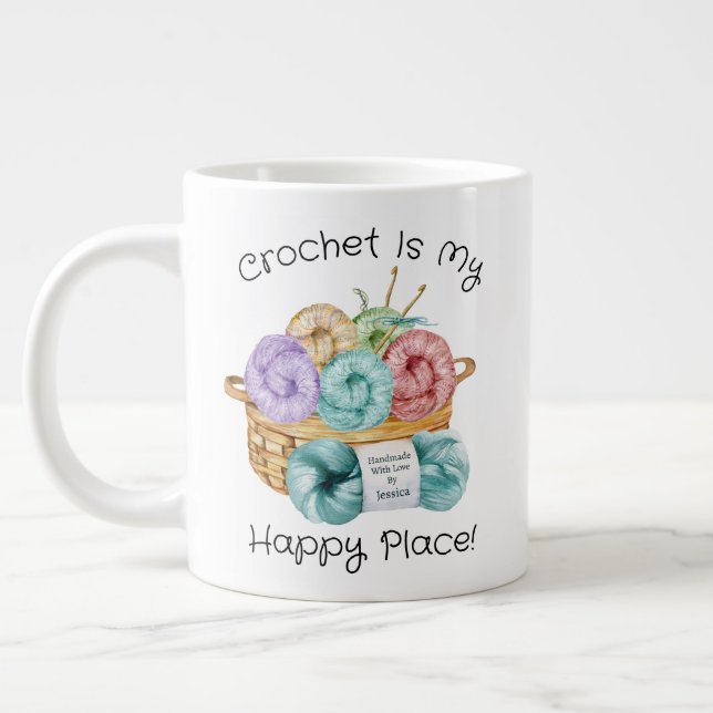 Grande Tasse Crochet Est Mon Endroit Heureux Personnalisé (Gauche)