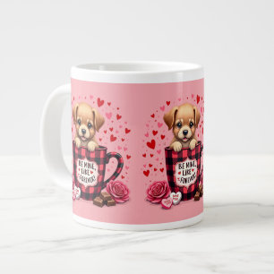 Grande Tasse Cute Chiot Valentine Buffalo Plaid