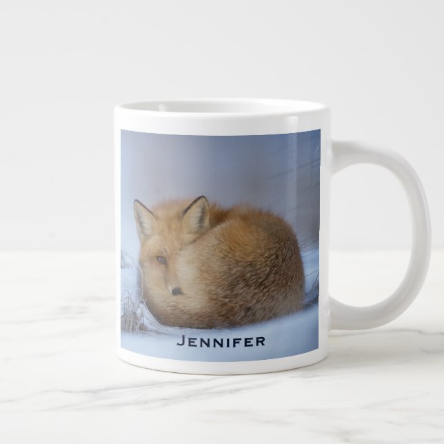 Grande Tasse Cute Little Fox Curling Up Winter Photo (Droite)