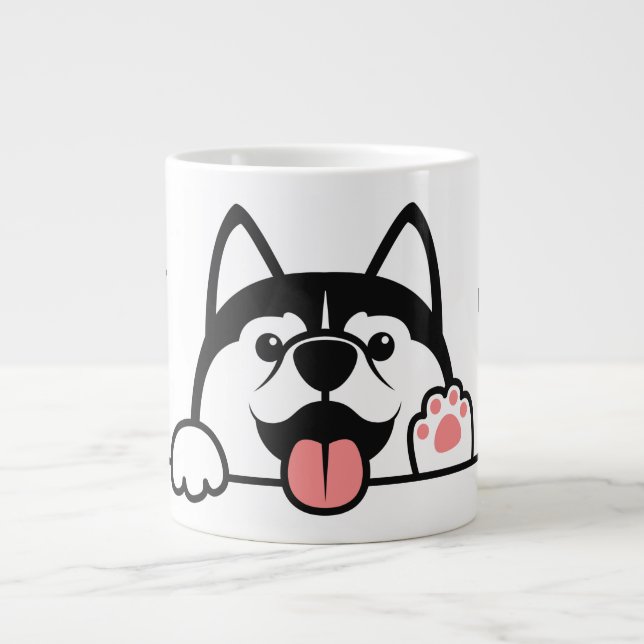 Grande Tasse Cute Siberian Husky nom et texte personnalisés (Devant)