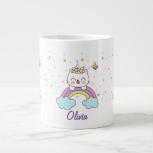 Grande Tasse Cute Unicorn Chat Rainbow Stars Anniversaire Nom d