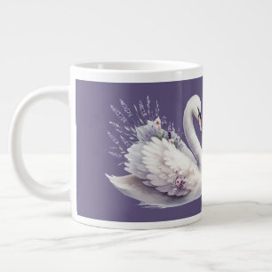 Grande Tasse Cygne à l'aquarelle avec florales lavande