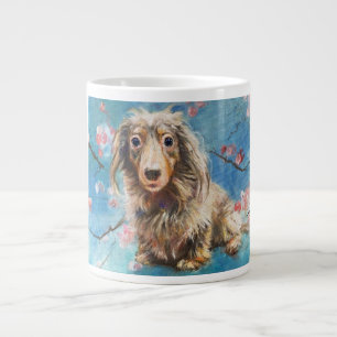 Grande Tasse Dachshund de longue date en fleurs de cerisiers