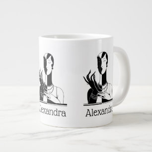 Grande Tasse Dame Art Déco Vintage avec perles noir transp