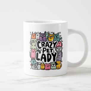 Grande Tasse Dame Folle de Compagnie – Chiens et Chats Colorés