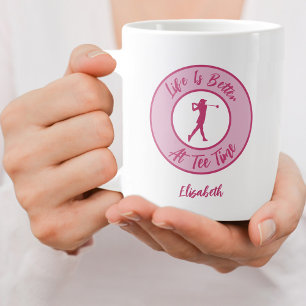 Grande Tasse Dame Golfeuse Heure de départ Nom Sports Humour Dr