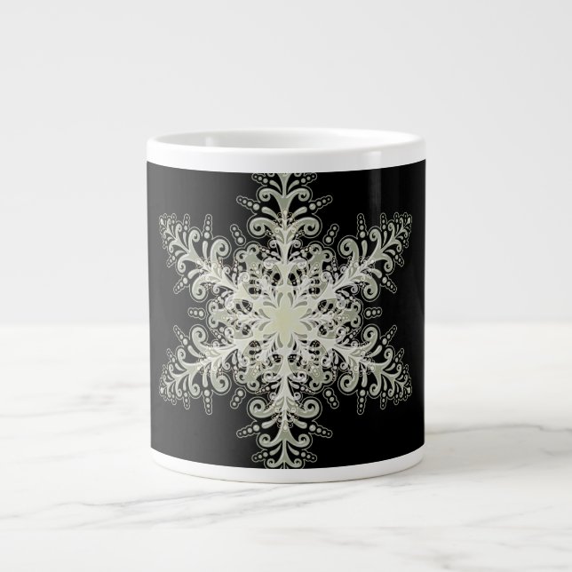 Grande Tasse Dentelle blanche blanche noire élégante hiver (Devant)