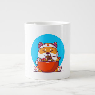 Grande Tasse Dessin animé de Shiba Inu mignon mangeant des noui