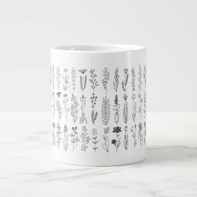 Grande Tasse Dessin D'Encre Fleurs Et Herbes (Devant)