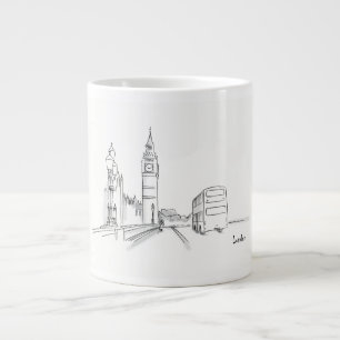 Grande Tasse Dessin simple de Londres en noir et blanc