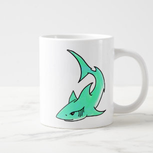 Grande Tasse dessin souriant requin menthe bleu vert océan anim