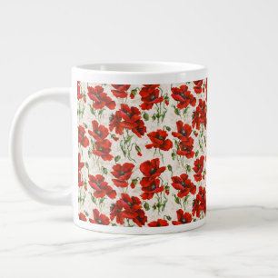 Grande Tasse Dessin vintage de coquelicot rouge Art nouveau