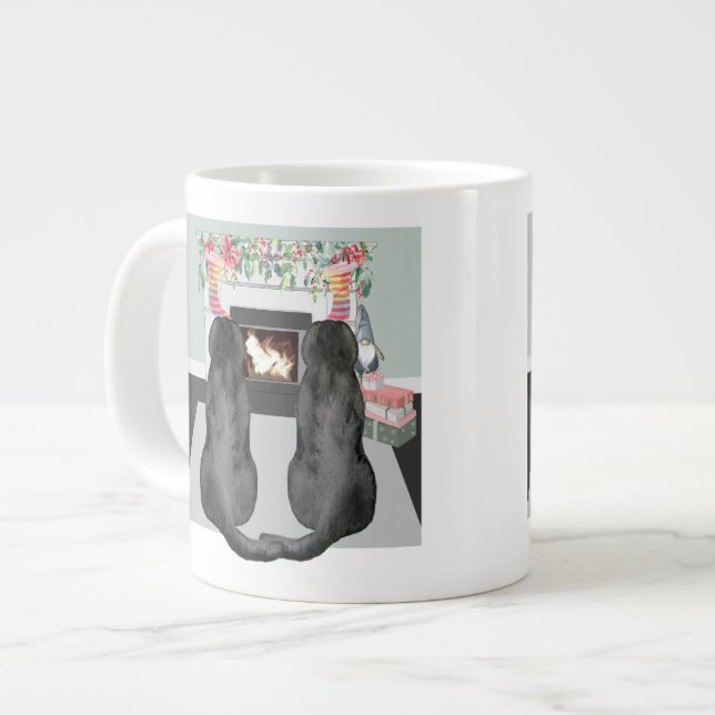 Grande Tasse Deux Chiens noirs du Labrador - Cheminée de Noël