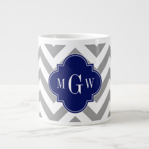 Grande Tasse Dk Grey Lg Chevron Navy Quatrefoil 3 Monogramme