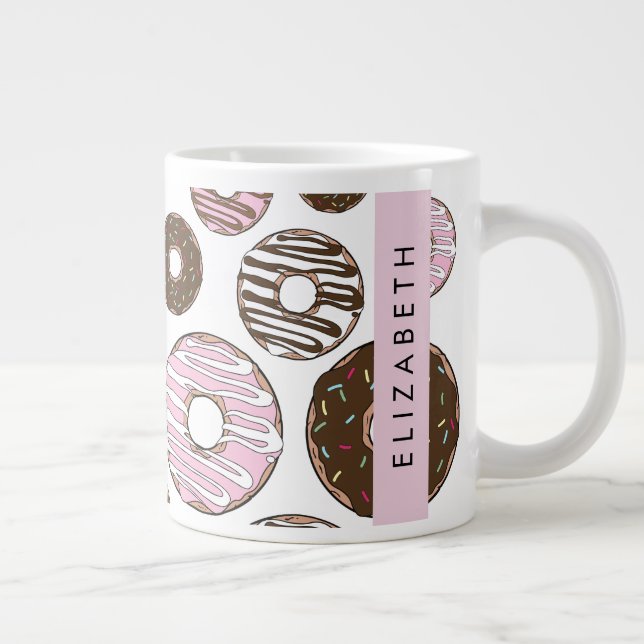 Grande Tasse Donuts Roses, Donuts Brown, Sprinkings, Votre Nom (Droite)