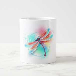 Grande Tasse Dragonfly rouge sur l'arrière - plan aquarelle