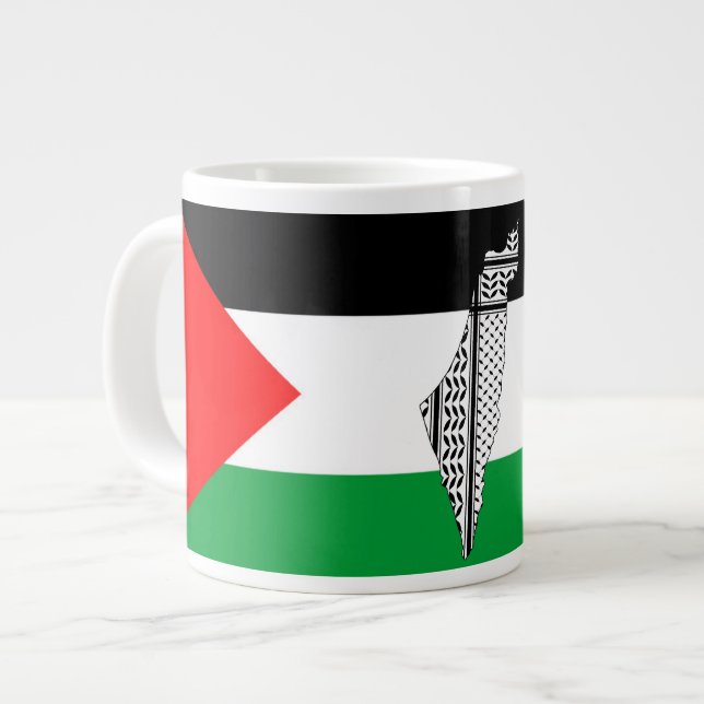 Grande Tasse Drapeau palestinien et carte avec Motif Keffiyeg (Devant gauche)