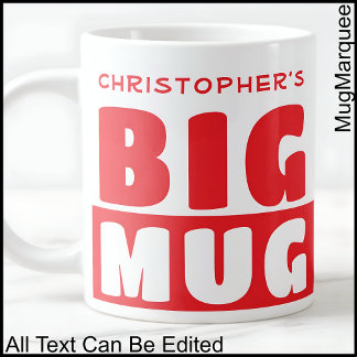 Grande Tasse Drôle Nom personnalisé Texte Deux Tons Rouge Big M