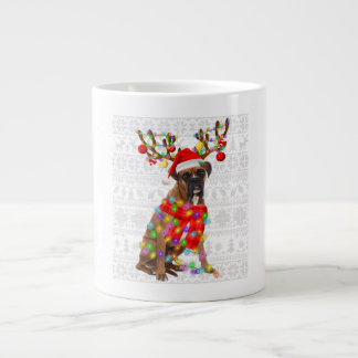 Grande Tasse Drôle Reindeer Boxer Chien Lumières de Noël
