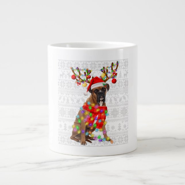 Grande Tasse Drôle Reindeer Boxer Chien Lumières de Noël (Devant)