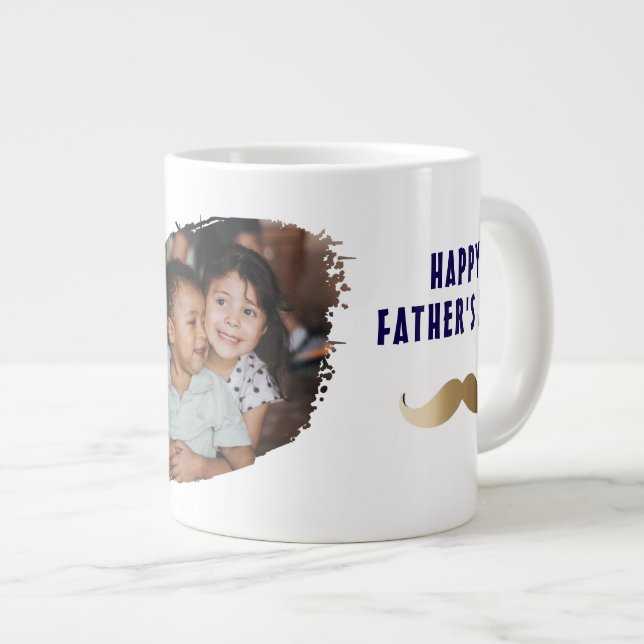 Grande Tasse Drôle simple Moustache Happy Fête des pères Photo (Devant droit)