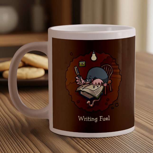 Grande Tasse Écriture Cartoon Cute Cartoon Mole Writer Dans Bur (Créateur téléchargé)