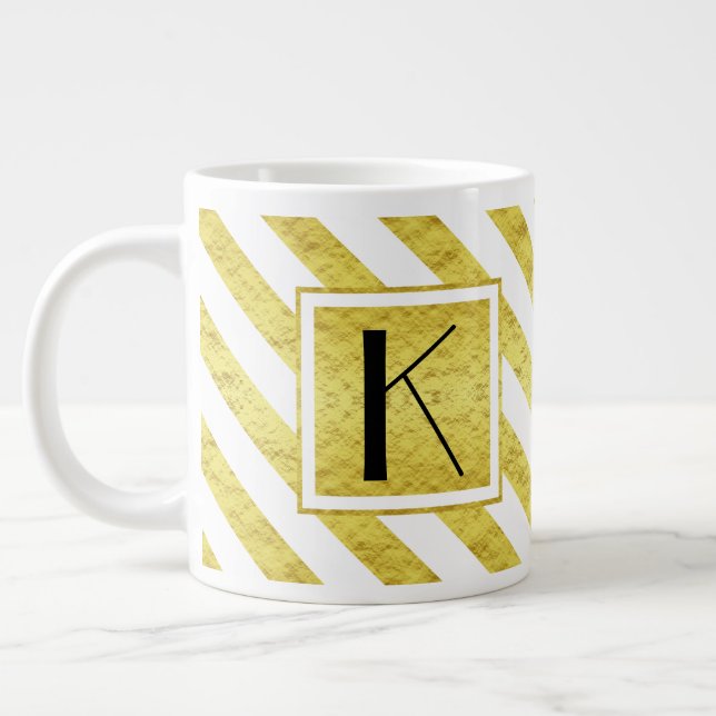Grande Tasse Élégant Monogram Gold Stripes (Gauche)