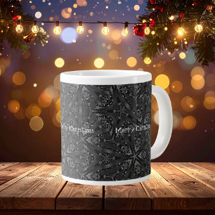 Grande Tasse Elégant Noir brillant Joyeux Noël Personnalisable