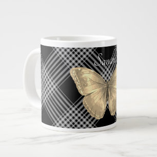 Grande Tasse Élégant papillon noir et blanc doré