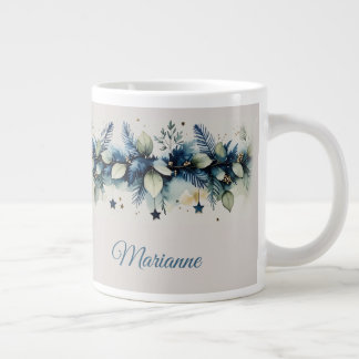 Grande Tasse Élégante Branche Botanique Noël en Aquarelle