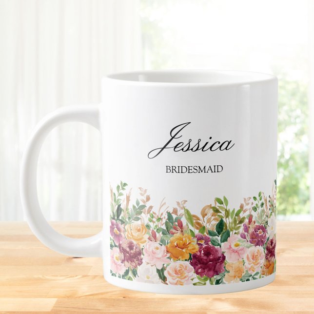 Grande Tasse Élégante Rose d'aquarelle Monogram Flower Bridesma (In situ)