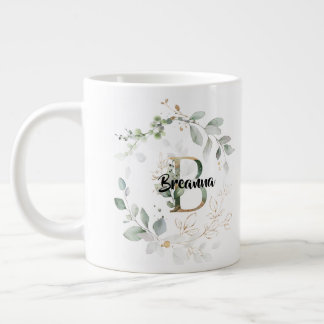 Grande Tasse Élégante verdure Monogramme de couronne initiale "